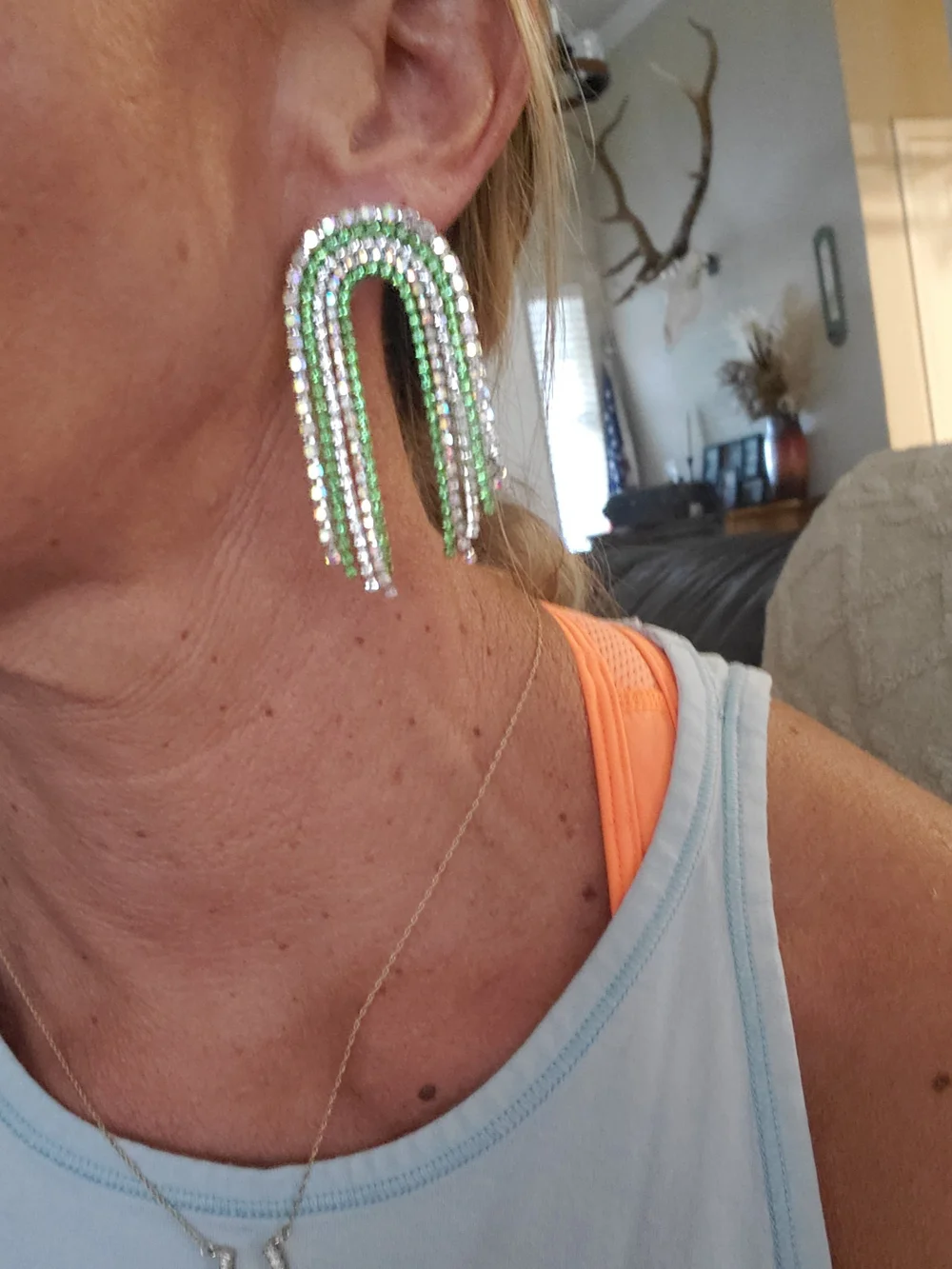 Beaded Rainbow Kids Earrings - Pink, Green, Blue & Silver Set Of 6